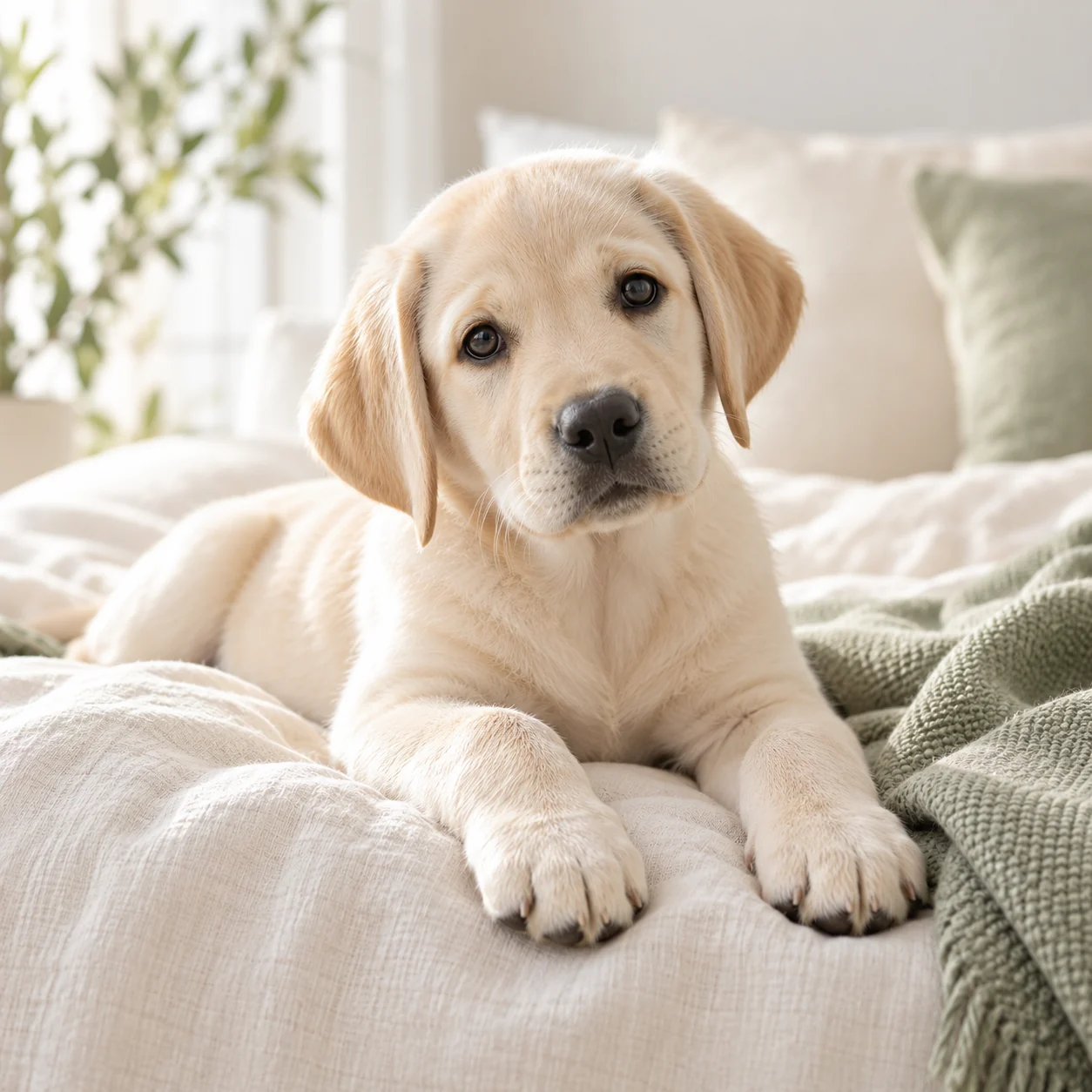 A young dog resting in gentle natural light